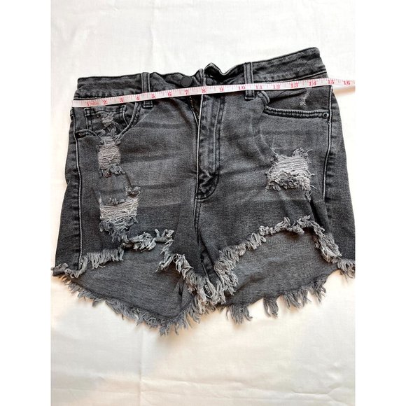JBD Women's Cut-Off Denim Shorts Distressed High Rise Cotton Black Size Medium - Picture 3 of 9
